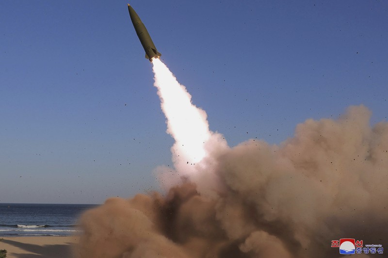 NORTHKOREA-MISSILES/ North Korean leader Kim Jong Un gestures as he watches the test-firing of a new-type tactical guided weapon according to state media, North Korea, in this undated photo released on April 16, 2022 by North Korea's Korean Central News Agency (KCNA). KCNA via REUTERS ATTENTION EDITORS - THIS IMAGE WAS PROVIDED BY A THIRD PARTY. REUTERS IS UNABLE TO INDEPENDENTLY VERIFY THIS IMAGE. NO THIRD PARTY SALES. SOUTH KOREA OUT. NO COMMERCIAL OR EDITORIAL SALES IN SOUTH KOREA.
