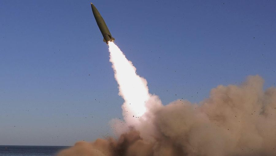 This undated photo provided Sunday, April 17, 2022, by the North Korean government shows a firing of a weapon an undisclosed location in North Korea. It said Sunday the country has successfully test-launched a newly developed tactical guided weapon. The official Korean Central News Agency said leader Kim Jong Un observed the launch. Independent journalists were not given access to cover the event depicted in this image distributed by the North Korean government. The content of this image is as provided and cannot be independently verified. Korean language watermark on image as provided by source reads: 