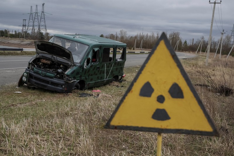 Trenches dug by the Russian military are seen in an area with high levels of radiation called the Red Forest, as Russia's attack on Ukraine continues, near the Chornobyl Nuclear Power Plant, in Chornobyl, Ukraine April 16, 2022. Picture taken with a drone.  REUTERS/Gleb Garanich