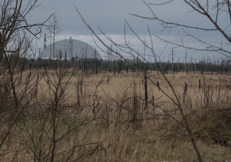 Trenches dug by the Russian military are seen in an area with high levels of radiation called the Red Forest, as Russia's attack on Ukraine continues, near the Chornobyl Nuclear Power Plant, in Chornobyl, Ukraine April 16, 2022. Picture taken with a drone.  REUTERS/Gleb Garanich