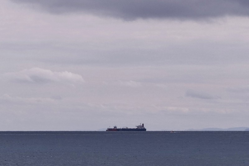UKRAINE-CRISIS/GREECE-TANKER The seized Russian-flagged oil tanker Pegas is seen anchored off the shore of Karystos, on the Island of Evia, Greece, April 19, 2022. REUTERS/Vassilis Triandafyllou REFILE - CORRECTING YEAR