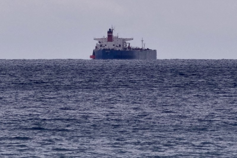 UKRAINE-CRISIS/GREECE-TANKER The seized Russian-flagged oil tanker Pegas is seen anchored off the shore of Karystos, on the Island of Evia, Greece, April 19, 2022. REUTERS/Vassilis Triandafyllou REFILE - CORRECTING YEAR