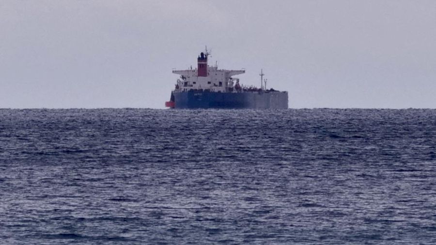 The seized Russian-flagged oil tanker Pegas is seen anchored off the shore of Karystos, on the Island of Evia, Greece, April 19, 2022. REUTERS/Vassilis Triandafyllou REFILE - CORRECTING YEAR
