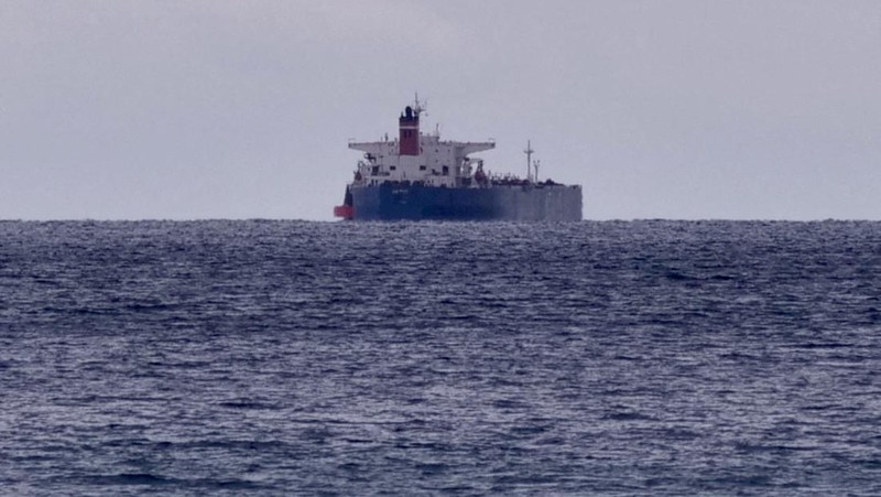 The seized Russian-flagged oil tanker Pegas is seen anchored off the shore of Karystos, on the Island of Evia, Greece, April 19, 2022. REUTERS/Vassilis Triandafyllou REFILE - CORRECTING YEAR