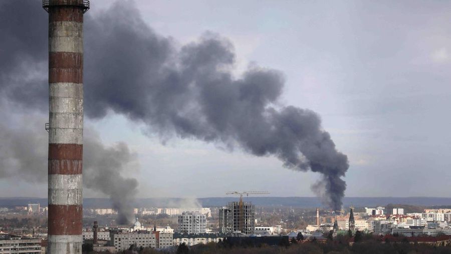 Smoke rises after military strikes, as Russia's attack on Ukraine continues, in Lviv, Ukraine April 18, 2022. REUTERS/Roman Baluk