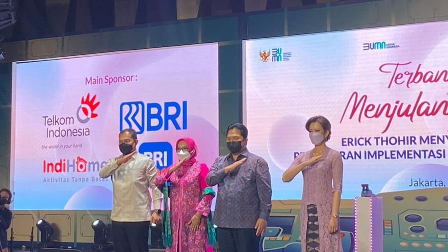 Erick Thohir di Telkom Landmark, Jakarta, Kamis (21/4/2022) (Dokumentasi Novina Putri Bestari)
