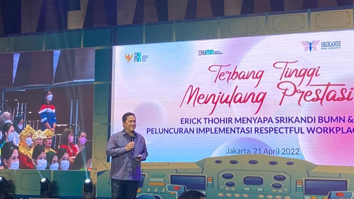 Erick Thohir di Telkom Landmark, Jakarta, Kamis (21/4/2022) (Dokumentasi Novina Putri Bestari)