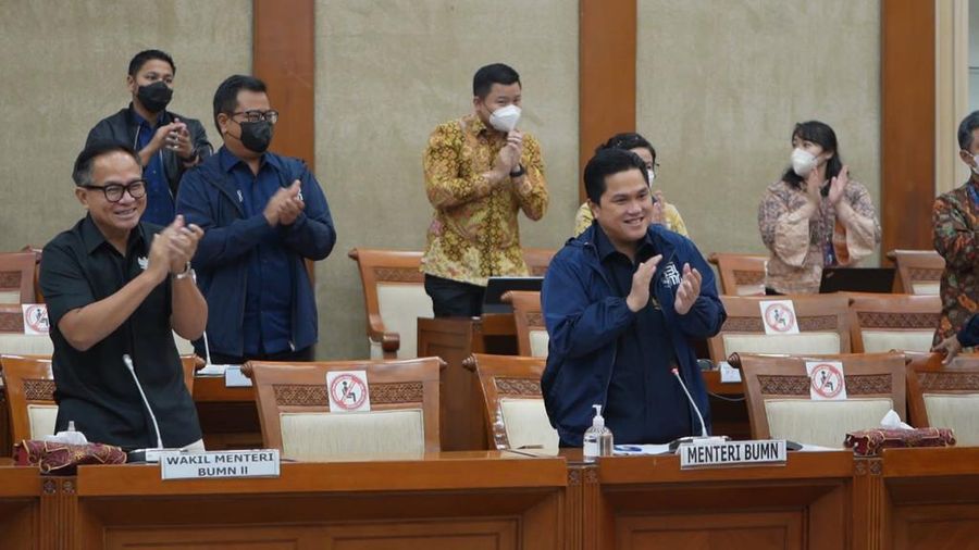 Menteri Badan Usaha Milik Negara (BUMN) Erick Thohir menyampaikan terima kasih atas dukungan panitia kerja (panja) penyelamatan PT Garuda Indonesia (Persero) Komisi VI DPR. Erick dan Panja Komisi VI DPR telah menyepakati pelaksanaan atau eksekusi skema penyelamatan Garuda. (DOk BUMN)