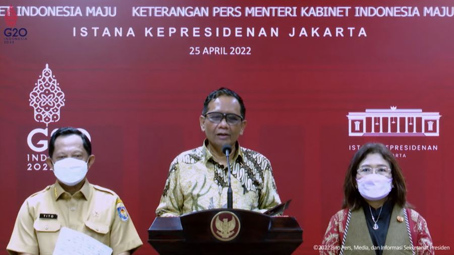 Keterangan Pers Menko Polhukam, Kantor Presiden, Senin (25/4/2022). (Tangkapan layar)
