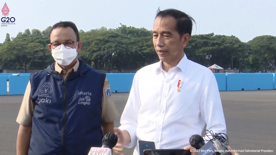 Keterangan Pers Presiden Jokowi usai Tinjau Proyek Pembangunan Sirkuit Formula E Ancol, 25 Apr 2022 (Tangkapan layar)