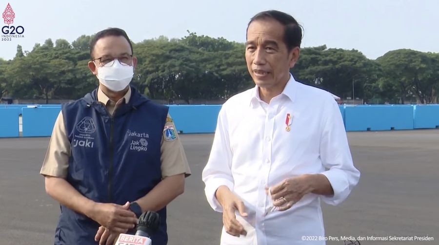 Keterangan Pers Presiden Jokowi usai Tinjau Proyek Pembangunan Sirkuit Formula E Ancol, 25 Apr 2022 (Tangkapan layar)