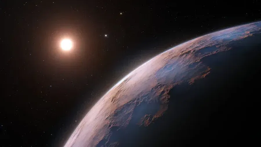 Ilustrasi planet Proxima d, planet yang diketahui mengorbit bintang terdekat dengan Matahari, Proxima Centauri