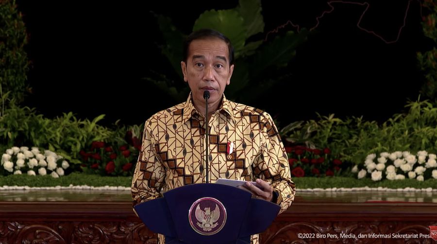 Jokowi dalam acara musyawarah perencanaan pembangunan nasional 2022. (Tangkapan layar Bappenas RI)