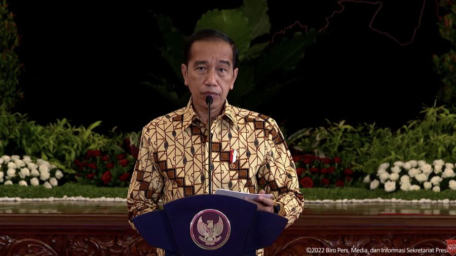 Jokowi dalam acara musyawarah perencanaan pembangunan nasional 2022. (Tangkapan layar Bappenas RI)