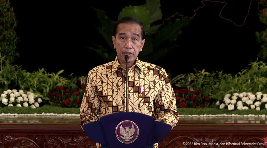 Jokowi dalam acara musyawarah perencanaan pembangunan nasional 2022. (Tangkapan layar Bappenas RI)