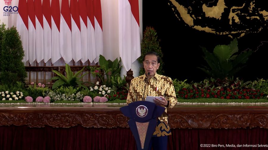 Jokowi dalam acara musyawarah perencanaan pembangunan nasional 2022. (Tangkapan layar Bappenas RI)
