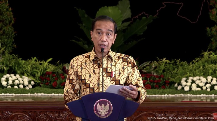 Jokowi dalam acara musyawarah perencanaan pembangunan nasional 2022. (Tangkapan layar Bappenas RI)