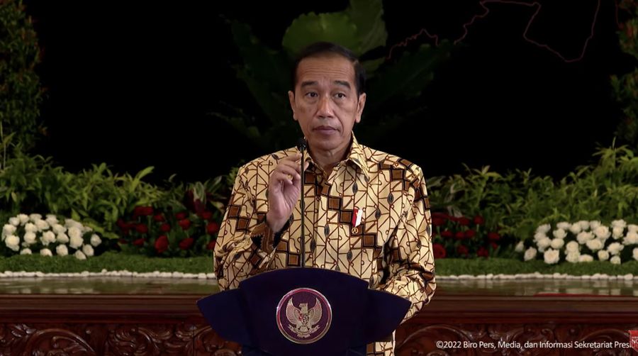 Jokowi dalam acara musyawarah perencanaan pembangunan nasional 2022. (Tangkapan layar Bappenas RI)