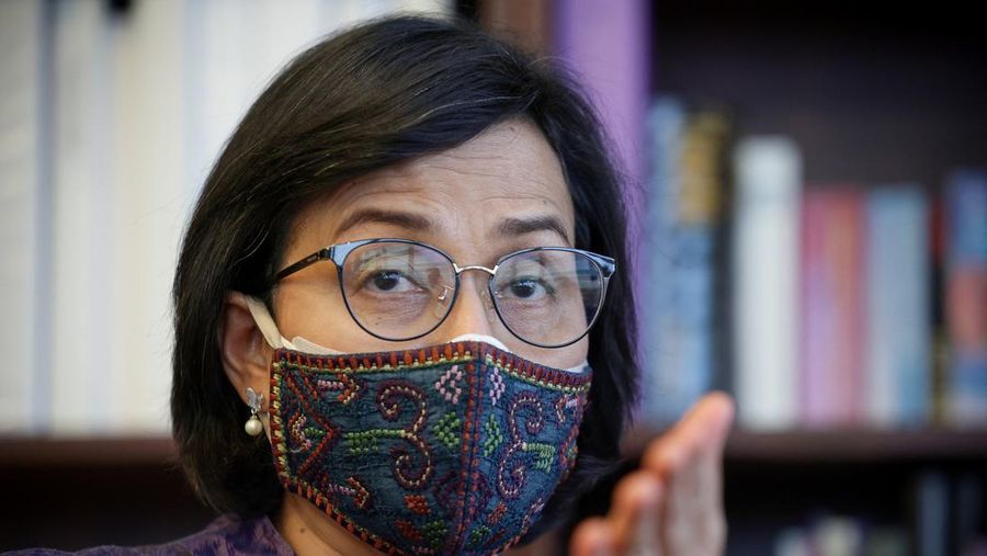 Indonesian Finance Minister Sri Mulyani Indrawati answers questions during an interview at the World Bank in Washington, U.S., April 22, 2022. REUTERS/Evelyn Hockstein