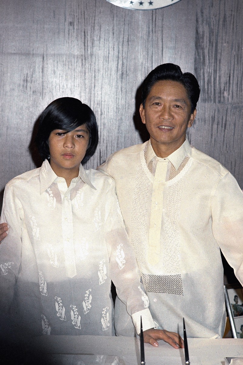 Philippines Election FILE- President Ferdinand Marcos of the Philippines, right, poses with his only son Ferdinand 'Bongbong