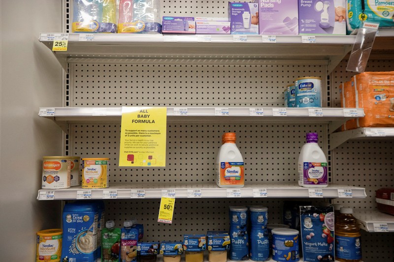 Empty shelves show a shortage of baby formula at a CVS store in San Antonio, Texas, U.S. May 10, 2022.  REUTERS/Kaylee Greenlee Beal      TPX IMAGES OF THE DAY