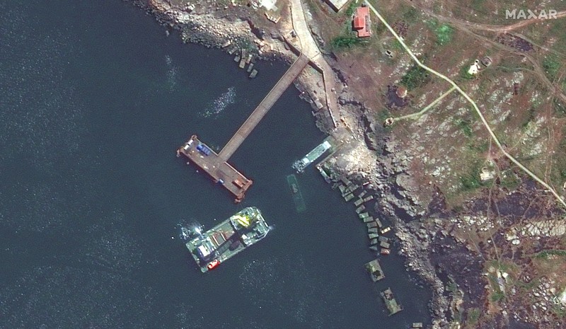 UKRAINE-CRISIS/SATELLITE A satellite image shows an overview of Snake Island, Ukraine May 12, 2022. Picture taken May 12, 2022. Satellite image 2022 Maxar Technologies/Handout via REUTERS ATTENTION EDITORS - THIS IMAGE HAS BEEN SUPPLIED BY A THIRD PARTY. MANDATORY CREDIT. NO RESALES. NO ARCHIVES. DO NOT OBSCURE LOGO.