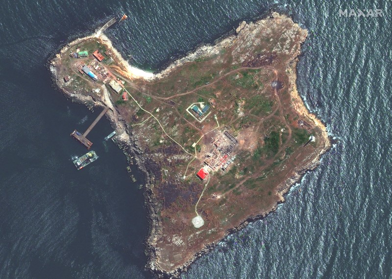 UKRAINE-CRISIS/SATELLITE A satellite image shows an overview of Snake Island, Ukraine May 12, 2022. Picture taken May 12, 2022. Satellite image 2022 Maxar Technologies/Handout via REUTERS ATTENTION EDITORS - THIS IMAGE HAS BEEN SUPPLIED BY A THIRD PARTY. MANDATORY CREDIT. NO RESALES. NO ARCHIVES. DO NOT OBSCURE LOGO.
