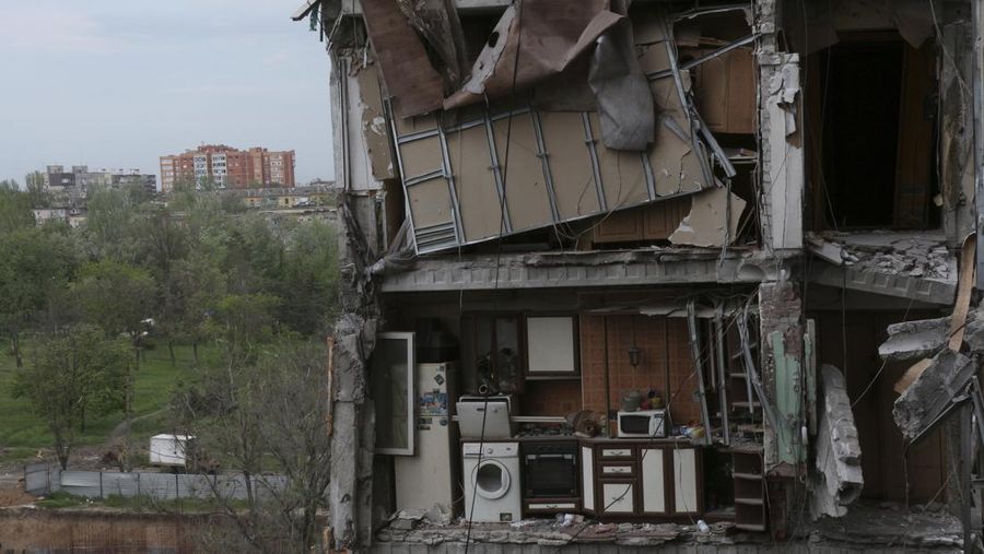 A view shows residential buildings heavily damaged during Ukraine-Russia conflict in the southern port city of Mariupol, Ukraine May 12, 2022. Picture taken with a drone. REUTERS/Pavel Klimov