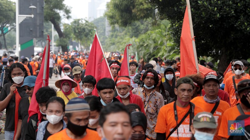 Demo Buruh 14 Mei 2022 (CNBC Indonesia/Muhammad Sabki) Demo Buruh 14 Mei 2022 (CNBC Indonesia/Muhammad Sabki)
