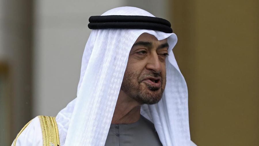 FILE - Sheikh Mohammed bin Zayed Al Nahyan, the Crown Prince of the United Arab Emirates, speaks to Turkey's President Recep Tayyip Erdogan during a welcoming ceremony at the presidential palace, in Ankara, Turkey, on Nov. 24, 2021. Rulers in the United Arab Emirates announced Saturday, May 14, 2022, that they unanimously appointed Sheikh Mohammed bin Zayed Al Nahyan as the president of this hereditarily ruled nation on the Arabian Peninsula. 
 (AP Photo/Burhan Ozbilici, File)