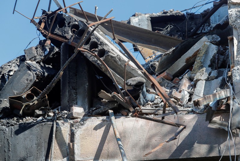 A view shows residential buildings heavily damaged during Ukraine-Russia conflict in the southern port city of Mariupol, Ukraine May 12, 2022. Picture taken with a drone. REUTERS/Pavel Klimov