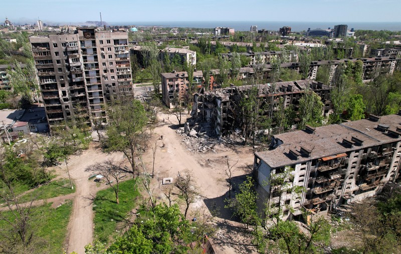 UKRAINE-CRISIS/MARIUPOL A view shows residential buildings heavily damaged during Ukraine-Russia conflict in the southern port city of Mariupol, Ukraine May 12, 2022. Picture taken with a drone. REUTERS/Pavel Klimov