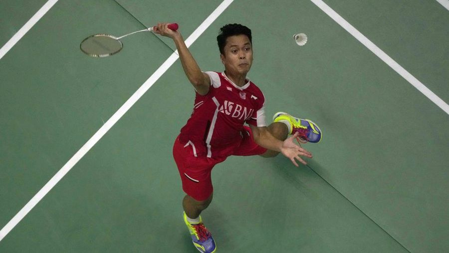 Indonesia's Anthony Ginting returns a shot to India's Lakshya Sen during their men's singles final badminton match at Thomas & Uber Cup in Bangkok, Thailand, Sunday, May 15, 2022. (AP Photo/Sakchai Lalit)