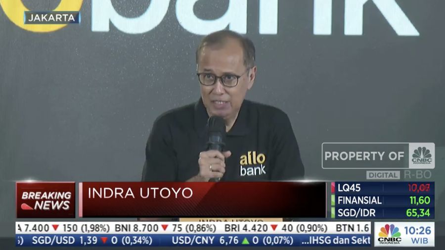 Indra Utoyo dalam peluncuran Allo Bank di Jakarta, Kamis (19/5/2022). (Tangkapan layar CNBC Indonesia TV)