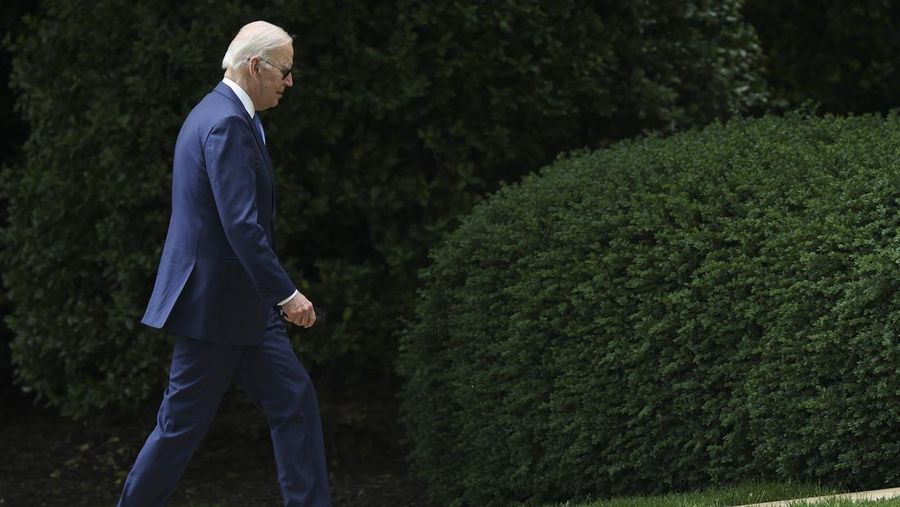 Presiden AS Joe Biden tiba di Gedung Putih pada 18 Mei 2022 di Washington, DC. (Getty Images/Win McNamee)