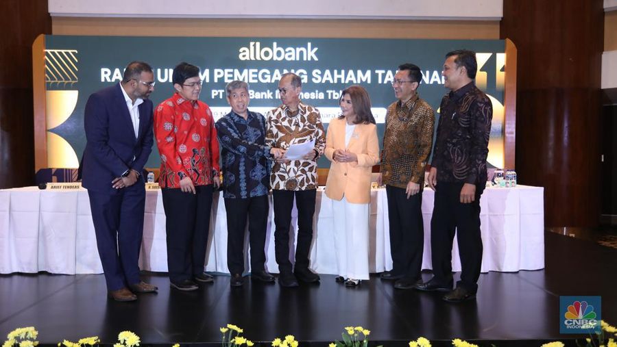 Rapat Umum Pemegang Saham (RUPS) PT Allo Bank Indonesia Tbk (BBHI) di Menara Bank Mega, Jakarta. (CNBC Indonesia/Tri Susilo)
