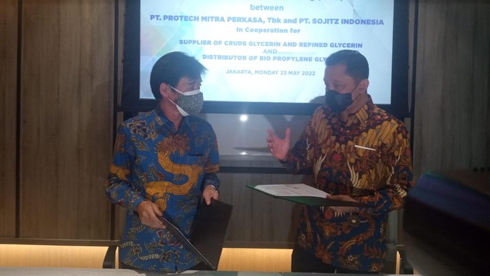PT Protech Mitra Perkasa Tbk (OASA) dan PT Sojitz Indonesia menandatangani MoU terkait Industri Bio Propylene Glycol Pertama di RI. (Dok. Ist)