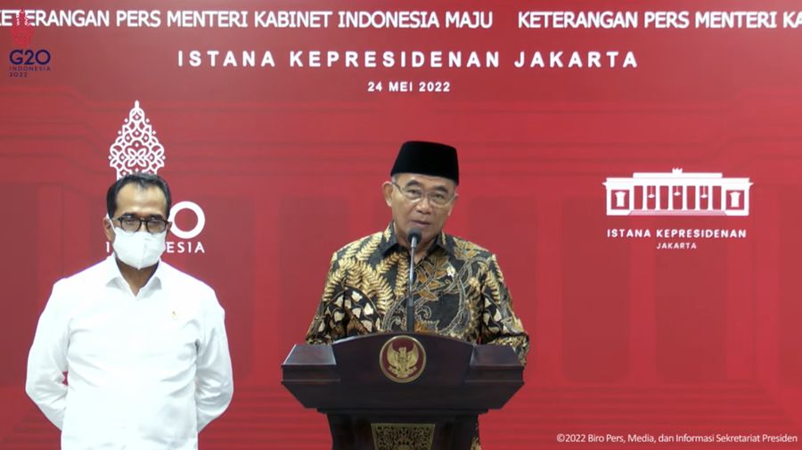 Menko PMK Muhadjir Effendy Memberikan Keterangan Pers terkait Ratas Evaluasi Mudik Lebaran, Kantor Presiden, 24 Mei 2022. (Tangkapan Layar Youtube Sekretariat Presiden)