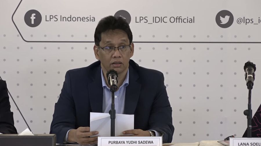 Ketua Dewan Komisioner Lembaga penjamin Simpanan (LPS) Purbaya Yudhi Sadewa saat Konfrensi Pers Tingkat Bunga Penjaminan LPS (Tangklapan Layar Youtube LPS_IDIC Official)