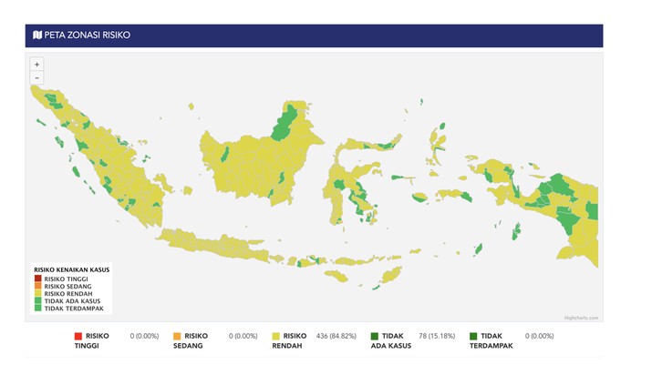 Peta Zonasi Risiko Covid-19 (15/5/2022). Peta Zonasi Risiko Covid-19 (15/5/2022). (Tangakapan Layar via Covid-19.go.id)
