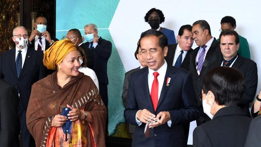 Presiden Joko Widodo pada acara The 7th Global Platform for Disaster Risk Reduction (GPDRR) 2022 yang digelar di Bali Nusa Dua Convention Center (BNDCC), Kabupaten Badung, Provinsi Bali, pada Rabu, 25 Mei 2022. (Foto: Kris - Biro Pers Sekretariat Presiden)