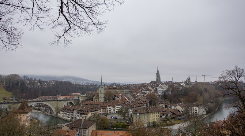 1091264588 BERN, SWITZERLAND - JANUARY 01 : Panoramic view of The old town the medieval city center of Bern and the Aare River on January 01, 2019 in Bern, Switzerland. The old town is the medieval city center of Bern. Bern is the capital city of Switzerland, is built around the Aare River. Its origins back to the 12th century, with medieval architecture preserved in the Old Town. It is a UNESCO Cultural World Heritage Site since 1983 due to the compact and generally intact medieval core. (Photo by Athanasios Gioumpasis/Getty Images)