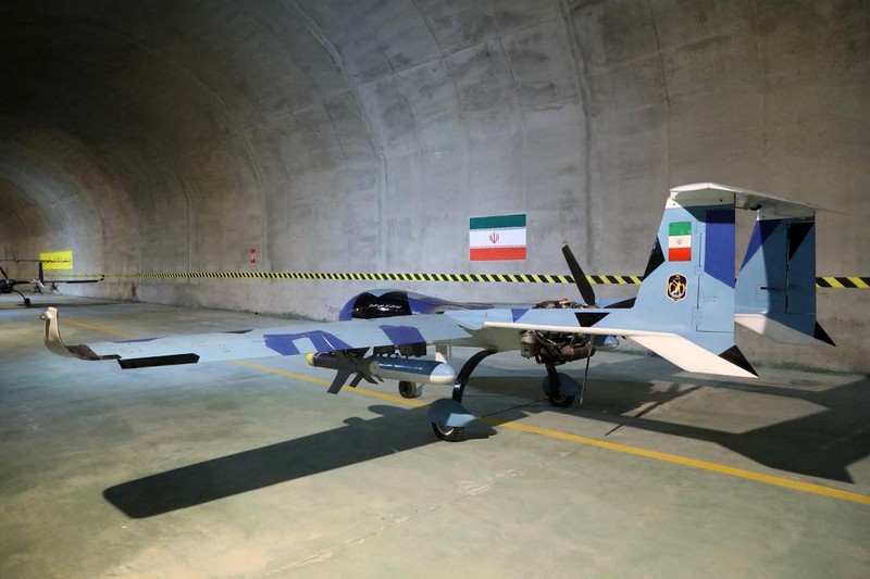 This handout picture provided by the Iranian Army on May 28, 2022, shows an underground drone base, in an unknown location in Iran. - Iranian state television on May 28 broadcast footage of an air force base for drones under the Zagros mountain range in the west of the country. The exact location of the base was not revealed, although the TV reporter said he travelled on a helicopter for nearly 40 minutes from the city of Kermanshah to reach it. (Photo by Iranian Army office / AFP) / RESTRICTED TO EDITORIAL USE - MANDATORY CREDIT 