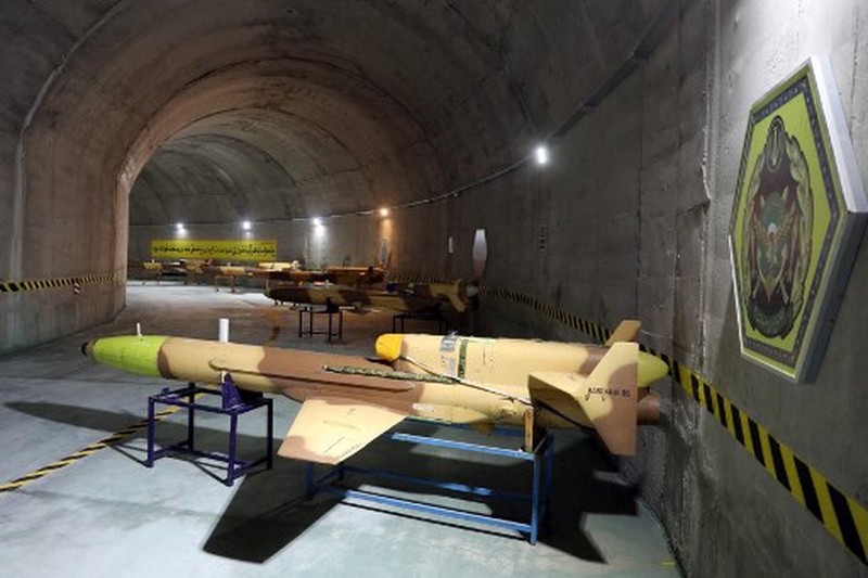 This handout picture provided by the Iranian Army on May 28, 2022, shows an underground drone base, in an unknown location in Iran. - Iranian state television on May 28 broadcast footage of an air force base for drones under the Zagros mountain range in the west of the country. The exact location of the base was not revealed, although the TV reporter said he travelled on a helicopter for nearly 40 minutes from the city of Kermanshah to reach it. (Photo by Iranian Army office / AFP) / RESTRICTED TO EDITORIAL USE - MANDATORY CREDIT 