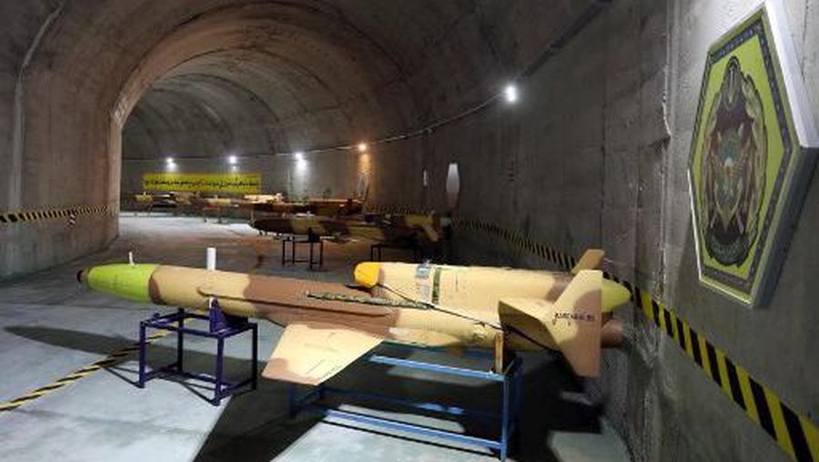 This handout picture provided by the Iranian Army on May 28, 2022, shows an underground drone base, in an unknown location in Iran. - Iranian state television on May 28 broadcast footage of an air force base for drones under the Zagros mountain range in the west of the country. The exact location of the base was not revealed, although the TV reporter said he travelled on a helicopter for nearly 40 minutes from the city of Kermanshah to reach it. (Photo by Iranian Army office / AFP) / RESTRICTED TO EDITORIAL USE - MANDATORY CREDIT 