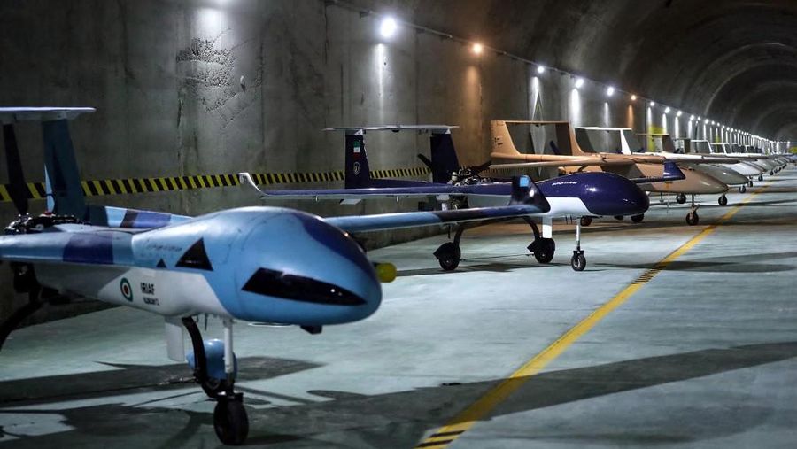 This handout picture provided by the Iranian Army on May 28, 2022, shows an underground drone base, in an unknown location in Iran. - Iranian state television on May 28 broadcast footage of an air force base for drones under the Zagros mountain range in the west of the country. The exact location of the base was not revealed, although the TV reporter said he travelled on a helicopter for nearly 40 minutes from the city of Kermanshah to reach it. (Photo by Iranian Army office / AFP) / RESTRICTED TO EDITORIAL USE - MANDATORY CREDIT 