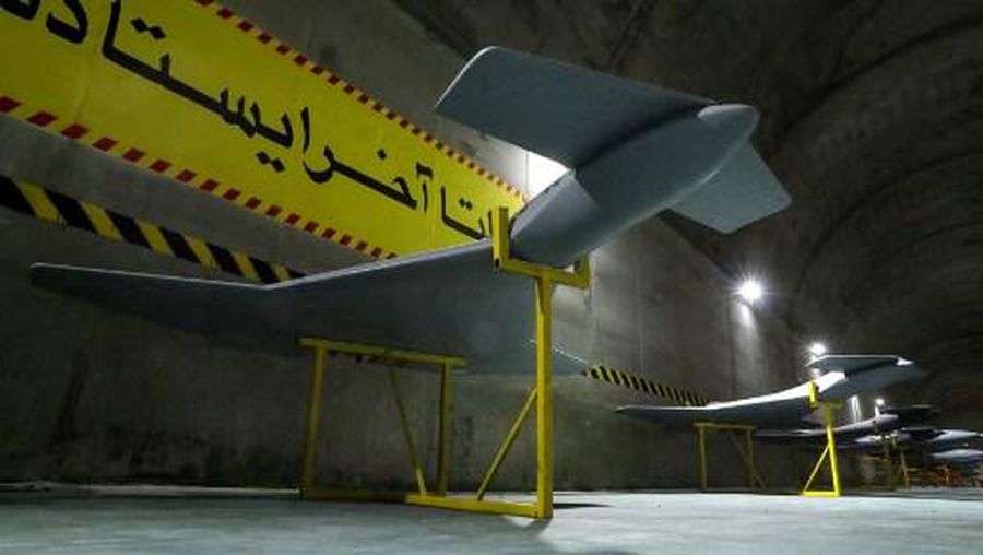 This handout picture provided by the Iranian Army on May 28, 2022, shows an underground drone base, in an unknown location in Iran. - Iranian state television on May 28 broadcast footage of an air force base for drones under the Zagros mountain range in the west of the country. The exact location of the base was not revealed, although the TV reporter said he travelled on a helicopter for nearly 40 minutes from the city of Kermanshah to reach it. (Photo by Iranian Army office / AFP) / RESTRICTED TO EDITORIAL USE - MANDATORY CREDIT 