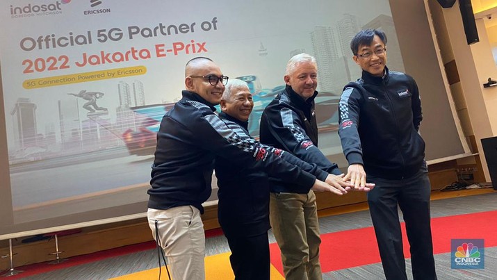 Konferensi Pers Indosat Ooredoo Hutchison sebagai Official Partner 5G of 2022 Jakarta E-Prix, Jakarta, Selasa (31/5/2022)