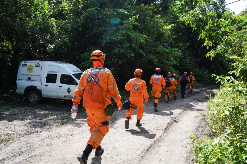 COLOMBIA-MINING-ACCIDENT Aerial view showing the entrance to the coal mine in the Colombian municipality of Zulia, Norte de Santander Department, on the border with Venezuela, in which 14 miners are still trapped on June 1, 2022. - Rescuers were continuing on Wednesday to try to free 14 miners trapped for two days in a coal mine in Colombia following an explosion that killed one worker, official sources said. The miners are believed to be 200 meters underground with rescuers attempting to dig down 55 meters to access a ventilation circuit