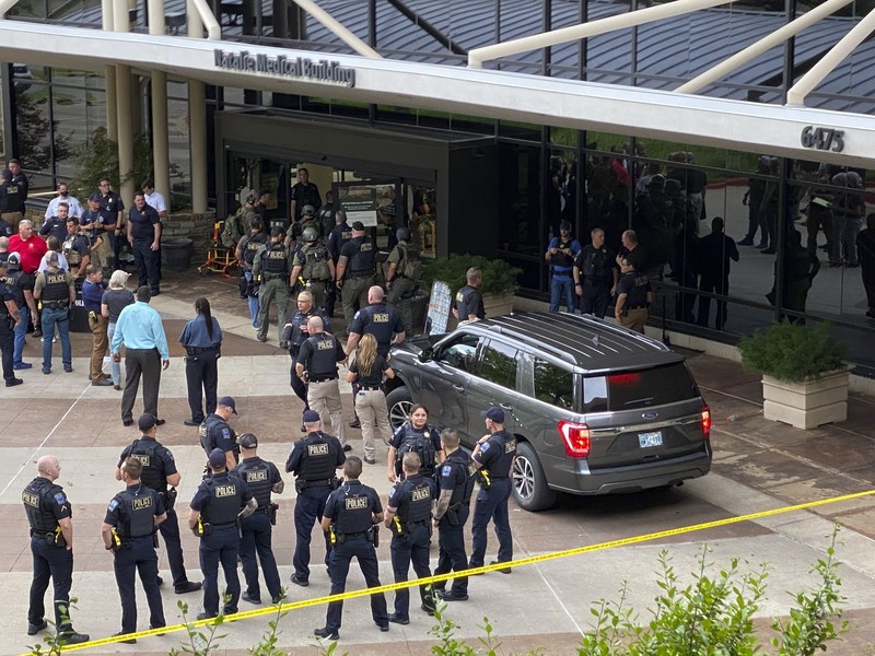 Tulsa Medical Building Shooting Emergency personnel respond to a shooting at the Natalie Medical Building Wednesday, June 1, 2022. in Tulsa, Okla. Multiple people were shot at a Tulsa medical building on a hospital campus Wednesday. (Ian Maule/Tulsa World via AP)